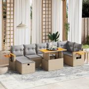 vidaXL Matgrupp för trädgården med dynor 8 delar beige konstrotting