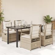 vidaXL Matgrupp för trädgården med dynor 5 delar beige konstrotting