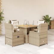 vidaXL Matgrupp för trädgården med dynor 5 delar beige konstrotting