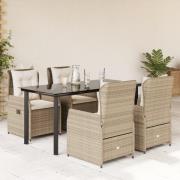 vidaXL Matgrupp för trädgården med dynor 5 delar beige konstrotting