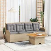 vidaXL Loungegrupp för trädgården med dynor 3 delar konstrotting beige