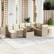 vidaXL Soffgrupp för trädgården med dynor 9 delar beige konstrotting