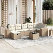 vidaXL Matgrupp för trädgården med dynor 8 delar beige konstrotting