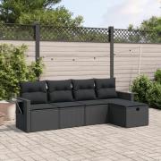 vidaXL Loungegrupp för trädgården med dynor 5 delar svart konstrotting