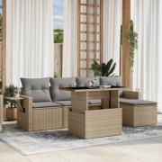 vidaXL Soffgrupp för trädgården med dynor 6 delar beige konstrotting