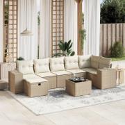 vidaXL Matgrupp för trädgården med dynor 8 delar beige konstrotting
