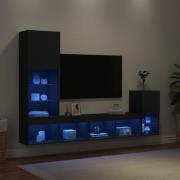 vidaXL Tv-bänk 4 delar LED svart konstruerat trä