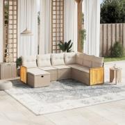 vidaXL Matgrupp för trädgården med dynor 7 delar beige konstrotting