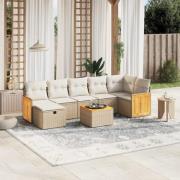 vidaXL Matgrupp för trädgården med dynor 8 delar beige konstrotting