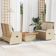 vidaXL Loungegrupp för trädgården med dynor 3 delar konstrotting beige