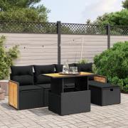 vidaXL Loungegrupp med dynor 6 delar svart konstrotting