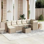 vidaXL Matgrupp för trädgården med dynor 8 delar beige konstrotting