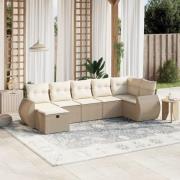 vidaXL Matgrupp för trädgården med dynor 7 delar beige konstrotting