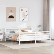 vidaXL Sängram med huvudgavel utan madrass vit 200x200 cm