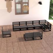 vidaXL Loungegrupp för trädgården 9 delar svart massiv furu