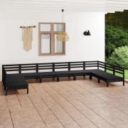 vidaXL Loungegrupp för trädgården 10 delar svart massiv furu