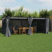 vidaXL Paviljong med draperi antracit 6x3 m stål
