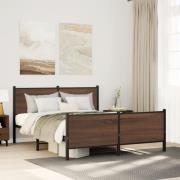 vidaXL Sängram utan madrass metall brun ek 140x190 cm