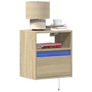 vidaXL Väggmonterade sängbord med LED-lampor 2 st sonoma-ek