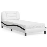 vidaXL Säng med madrass vit och svart 90x190 cm konstläder