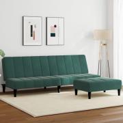 vidaXL Bäddsoffa 2-sits med fotpall mörkgrön sammet