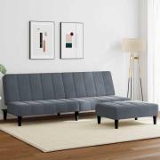 vidaXL Bäddsoffa 2-sits med fotpall mörkgrå sammet