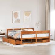 vidaXL Sängram utan madrass vaxbrun 200x200 cm massiv furu