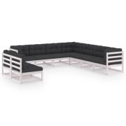 vidaXL Loungegrupp med dynor 9 delar vit massiv furu