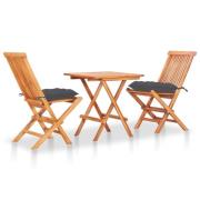 vidaXL Caféset 3 delar med antracit dynor massiv teak