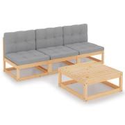 vidaXL Loungegrupp med dynor 4 delar massiv furu