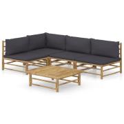 vidaXL Loungegrupp för trädgården med mörkgrå dynor 5 delar bambu