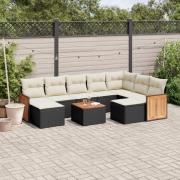 vidaXL Loungegrupp 10 delar med svarta dynor konstrotting