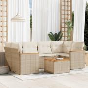 vidaXL Matgrupp för trädgården med dynor 7 delar beige konstrotting