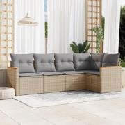vidaXL Soffgrupp för trädgård med dynor 5 delar mixbeige konstrotting
