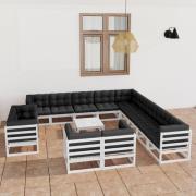 vidaXL Loungegrupp med dynor 14 delar vit massiv furu