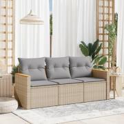 vidaXL Soffgrupp för trädgård med dynor 3 delar mixbeige konstrotting