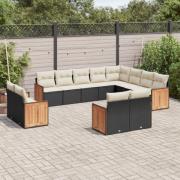 vidaXL Loungegrupp med dynor 12 delar svart konstrotting