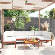 vidaXL 7-delad trädgårdsloungegrupp med kuddar krämfärgad trä akacia o...