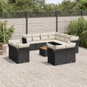 vidaXL Loungegrupp med dynor 12 delar svart konstrotting