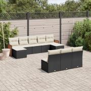 vidaXL Loungegrupp 10 delar med svarta dynor konstrotting