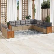 vidaXL Loungegrupp för trädgården m. dynor 11 delar beige konstrotting