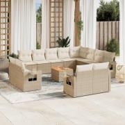 vidaXL Soffgrupp för trädgården med dynor 13 delar beige konstrotting
