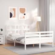 vidaXL Sängram med huvudgavel vit 140x190 cm massivt trä
