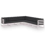 vidaXL Loungegrupp med dynor 7 delar vit massiv furu