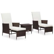 vidaXL Loungegrupp för trädgården med dynor 3 delar konstrotting brun