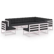 vidaXL Loungegrupp med dynor 9 delar vit massiv furu