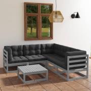 vidaXL Loungegrupp med dynor 6 delar massiv furu