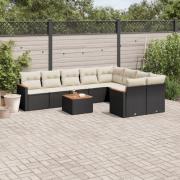 vidaXL Loungegrupp 10 delar med svarta dynor konstrotting