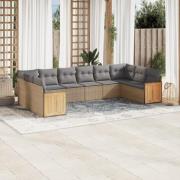 vidaXL Soffgrupp för trädgård med dynor 10 delar beige konstrotting