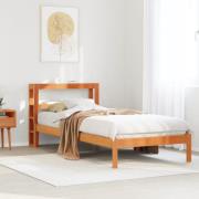 vidaXL Sängram med huvudgavel vaxbrun 75x190 cm massiv furu